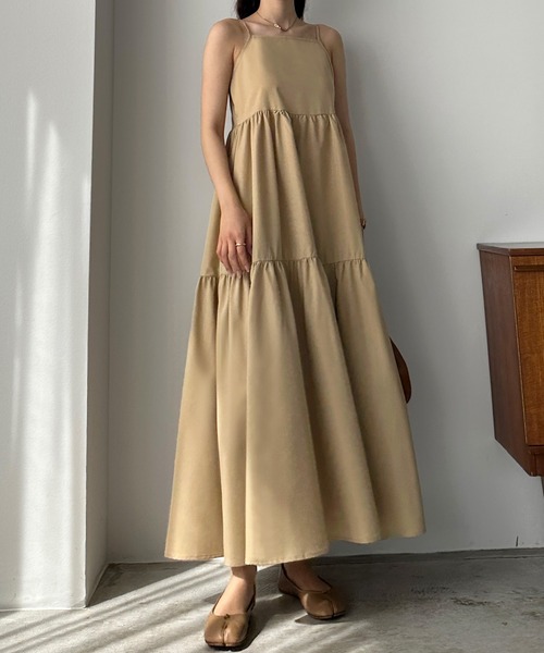 Louere（ルエレ）の「リボンティアードキャミワンピース（ワンピース・レディース・ブラック/クリーム/ライトグレー/ベージュ/チャコール・SMALL/MEDIUM/LARGE/X-LARGE）」の10枚目の写真