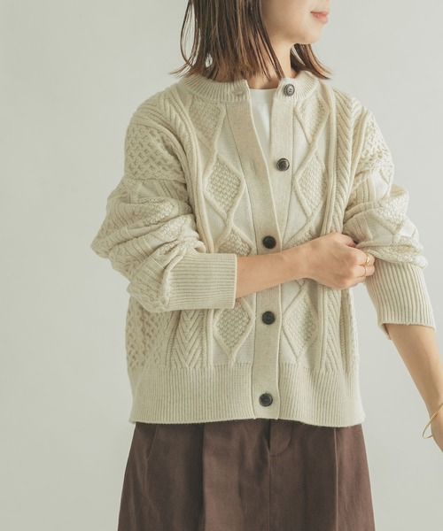 FORK&SPOON（フォークアンドスプーン）の「FORK&SPOON　アラン柄ニットカーディガン（カーディガン/ボレロ・レディース・ブラック/アイボリー/グレー・1）」の4枚目の写真