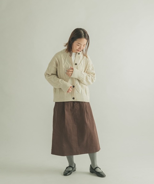 FORK&SPOON（フォークアンドスプーン）の「FORK&SPOON　アラン柄ニットカーディガン（カーディガン/ボレロ・レディース・ブラック/アイボリー/グレー・1）」の9枚目の写真