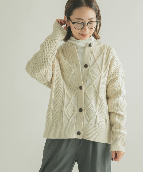 FORK&SPOON（フォークアンドスプーン）の「FORK&SPOON　アラン柄ニットカーディガン（カーディガン/ボレロ・レディース・ブラック/アイボリー/グレー・1）」の10枚目の写真