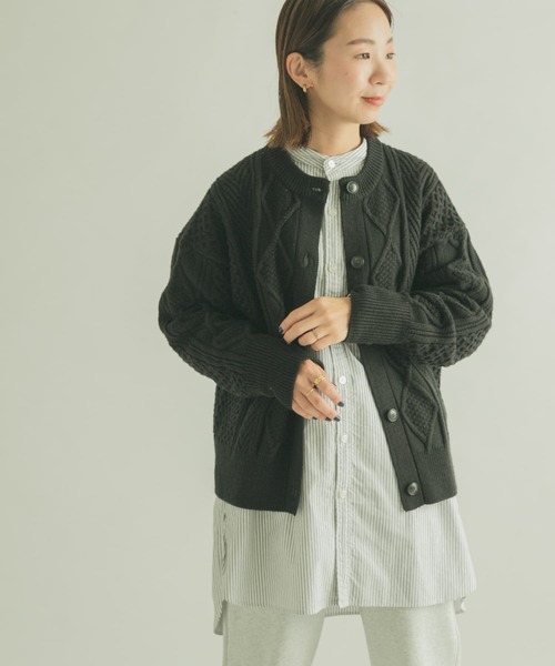 FORK&SPOON（フォークアンドスプーン）の「FORK&SPOON　アラン柄ニットカーディガン（カーディガン/ボレロ・レディース・ブラック/アイボリー/グレー・1）」の15枚目の写真