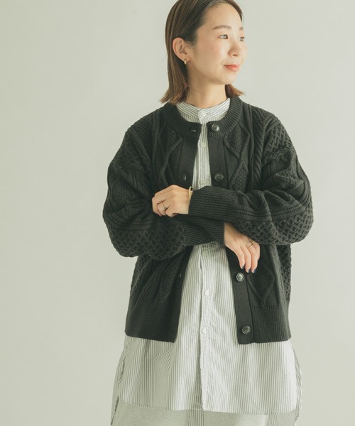 FORK&SPOON（フォークアンドスプーン）の「FORK&SPOON　アラン柄ニットカーディガン（カーディガン/ボレロ・レディース・ブラック/アイボリー/グレー・1）」の3枚目の写真