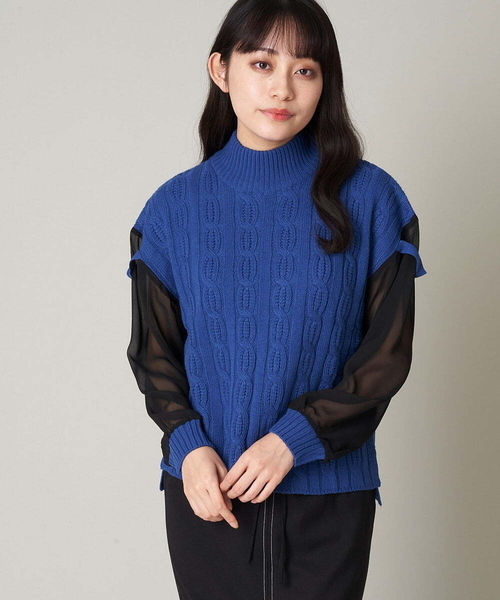 A de a.v.v（アードアー・ヴェ・ヴェ）の「袖レイヤード風ドッキングニット（ニット/セーター・レディース・ブラック/ブルー・38/36）」の13枚目の写真