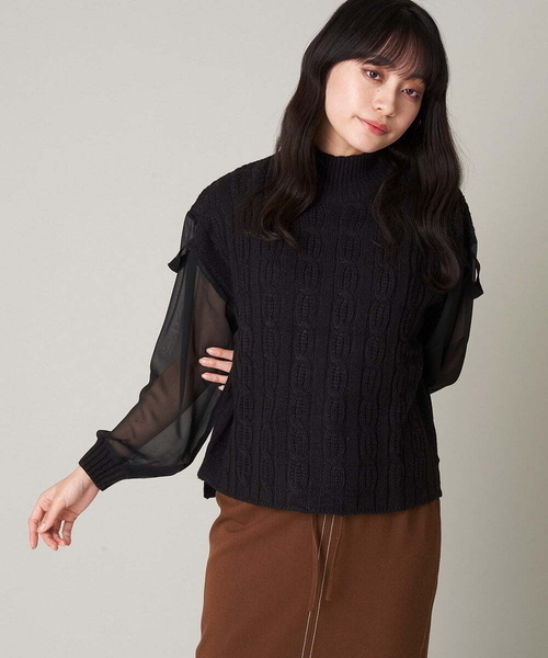 A de a.v.v（アードアー・ヴェ・ヴェ）の「袖レイヤード風ドッキングニット（ニット/セーター・レディース・ブラック/ブルー・38/36）」の12枚目の写真