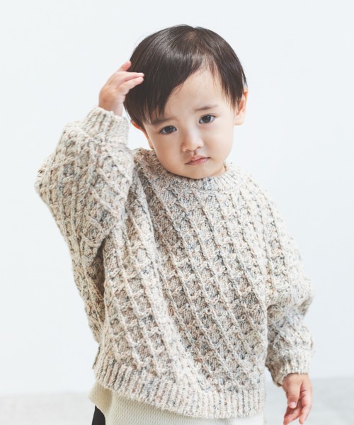 ooju（オージュ）の「【ooju】ミックスニット（ニット/セーター・キッズ・アイボリー/ブラック・3/4/1）」の4枚目の写真