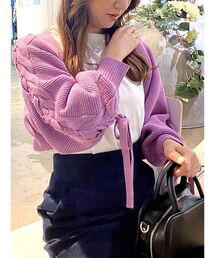 レースアップスリーブニットボレロ