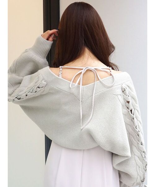 MERCURYDUO（マーキュリーデュオ）の「レースアップスリーブニットボレロ（カーディガン/ボレロ・レディース・アイボリー/パープル/ミント・FREE）」の9枚目の写真