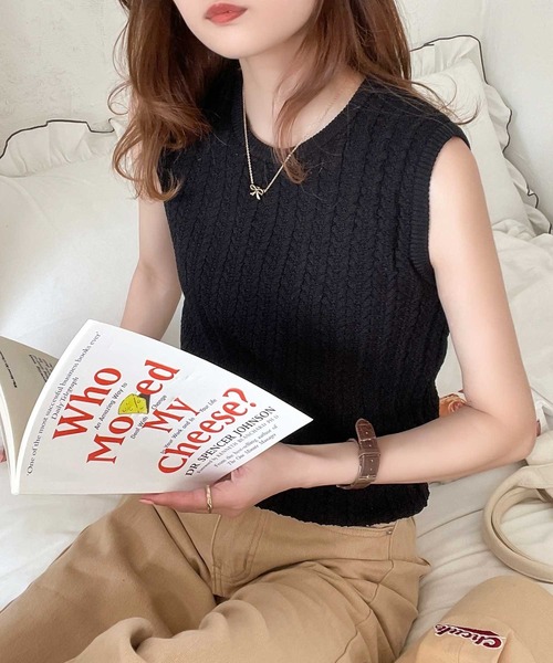セール】今季の映えアイテム。ケーブル編みニットタンク【アンサンブル