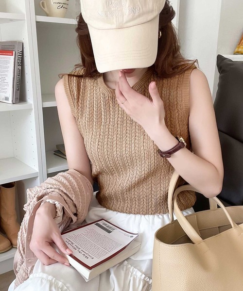 セール】今季の映えアイテム。ケーブル編みニットタンク【アンサンブル