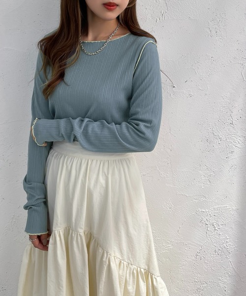 apres jour mignon(アプレジュールミニョン)の「メローリブトップス【ZOZOTOWN限定アイテム】(Tシャツ/カットソー・レディース・オレンジ/ブルー/グリーン/アイボリー・X-LARGE/フリー)」の3枚目の写真