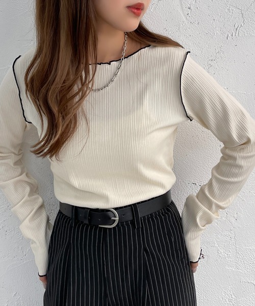 apres jour mignon(アプレジュールミニョン)の「メローリブトップス【ZOZOTOWN限定アイテム】(Tシャツ/カットソー・レディース・オレンジ/ブルー/グリーン/アイボリー・X-LARGE/フリー)」の2枚目の写真