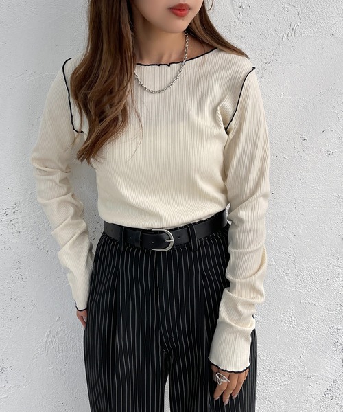 apres jour mignon(アプレジュールミニョン)の「メローリブトップス【ZOZOTOWN限定アイテム】(Tシャツ/カットソー・レディース・オレンジ/ブルー/グリーン/アイボリー・X-LARGE/フリー)」の11枚目の写真