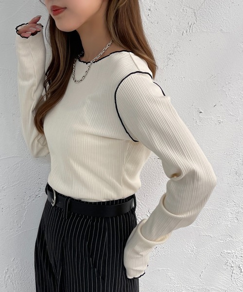 apres jour mignon(アプレジュールミニョン)の「メローリブトップス【ZOZOTOWN限定アイテム】(Tシャツ/カットソー・レディース・オレンジ/ブルー/グリーン/アイボリー・X-LARGE/フリー)」の14枚目の写真