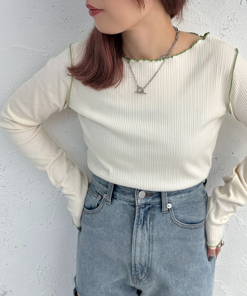 apres jour mignon(アプレジュールミニョン)の「メローリブトップス【ZOZOTOWN限定アイテム】(Tシャツ/カットソー・レディース・オレンジ/ブルー/グリーン/アイボリー・X-LARGE/フリー)」の18枚目の写真