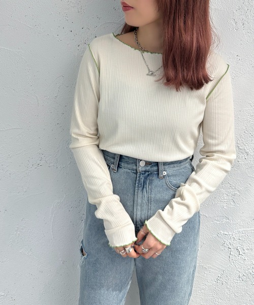 apres jour mignon(アプレジュールミニョン)の「メローリブトップス【ZOZOTOWN限定アイテム】(Tシャツ/カットソー・レディース・オレンジ/ブルー/グリーン/アイボリー・X-LARGE/フリー)」の12枚目の写真