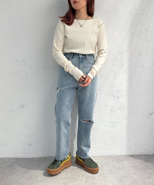apres jour mignon(アプレジュールミニョン)の「メローリブトップス【ZOZOTOWN限定アイテム】(Tシャツ/カットソー・レディース・オレンジ/ブルー/グリーン/アイボリー・X-LARGE/フリー)」の15枚目の写真