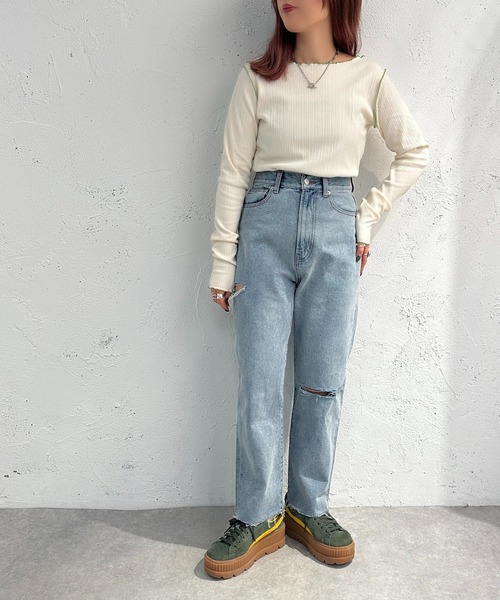 apres jour mignon(アプレジュールミニョン)の「メローリブトップス【ZOZOTOWN限定アイテム】(Tシャツ/カットソー・レディース・オレンジ/ブルー/グリーン/アイボリー・X-LARGE/フリー)」の8枚目の写真