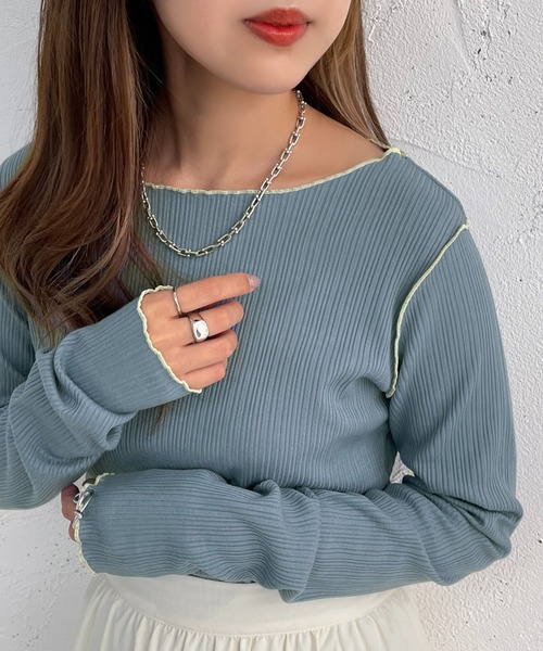 apres jour mignon(アプレジュールミニョン)の「メローリブトップス【ZOZOTOWN限定アイテム】(Tシャツ/カットソー・レディース・オレンジ/ブルー/グリーン/アイボリー・X-LARGE/フリー)」の19枚目の写真