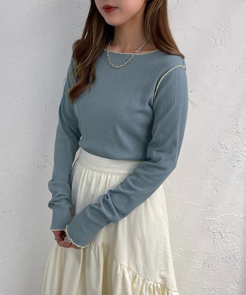 apres jour mignon(アプレジュールミニョン)の「メローリブトップス【ZOZOTOWN限定アイテム】(Tシャツ/カットソー・レディース・オレンジ/ブルー/グリーン/アイボリー・X-LARGE/フリー)」の16枚目の写真