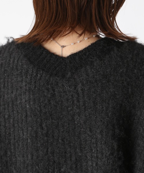 Heather（ヘザー）の「パイピングニットカーデジャケット　188387（ノーカラージャケット・レディース・ブラック/オフホワイト・FREE）」の5枚目の写真