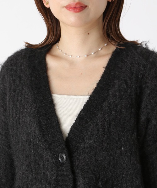 Heather（ヘザー）の「パイピングニットカーデジャケット　188387（ノーカラージャケット・レディース・ブラック/オフホワイト・FREE）」の17枚目の写真