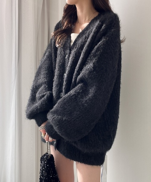 Heather（ヘザー）の「パイピングニットカーデジャケット　188387（ノーカラージャケット・レディース・ブラック/オフホワイト・FREE）」の4枚目の写真