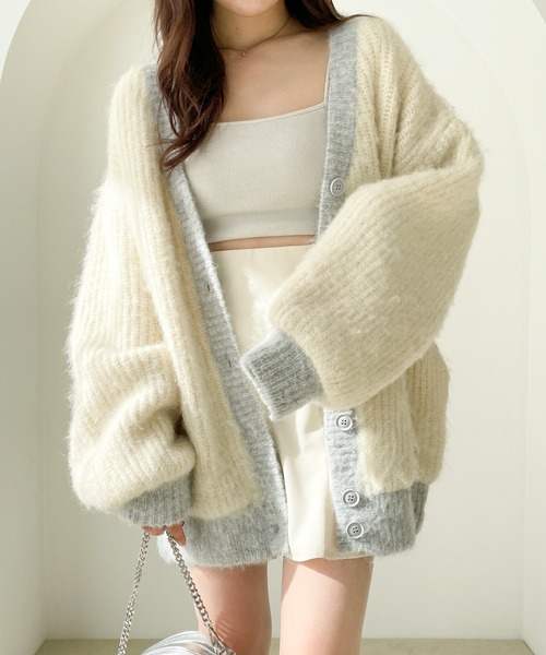 Heather（ヘザー）の「パイピングニットカーデジャケット　188387（ノーカラージャケット・レディース・ブラック/オフホワイト・FREE）」の15枚目の写真