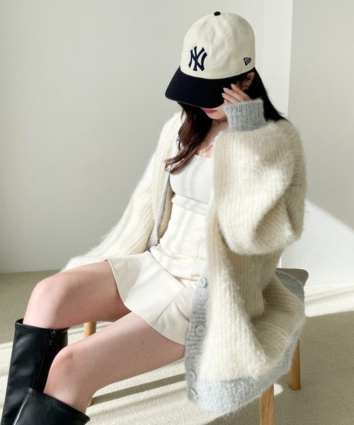 Heather（ヘザー）の「パイピングニットカーデジャケット　188387（ノーカラージャケット・レディース・ブラック/オフホワイト・FREE）」の7枚目の写真