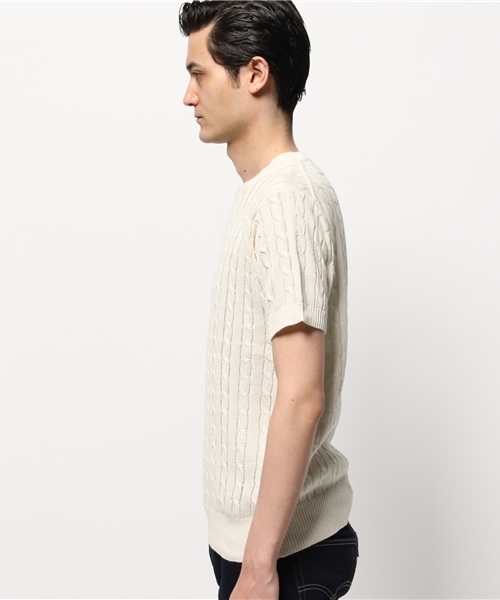 JOURNAL STANDARD relume（ジャーナルスタンダード　レリューム）の「コットン/ラミーリネン ケーブルS/Sニット #（ニット/セーター・メンズ・ホワイト/ホワイト系その他/ネイビー・MEDIUM/SMALL/LARGE）」の5枚目の写真