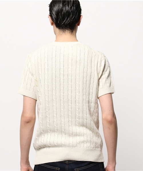 JOURNAL STANDARD relume（ジャーナルスタンダード　レリューム）の「コットン/ラミーリネン ケーブルS/Sニット #（ニット/セーター・メンズ・ホワイト/ホワイト系その他/ネイビー・MEDIUM/SMALL/LARGE）」の6枚目の写真