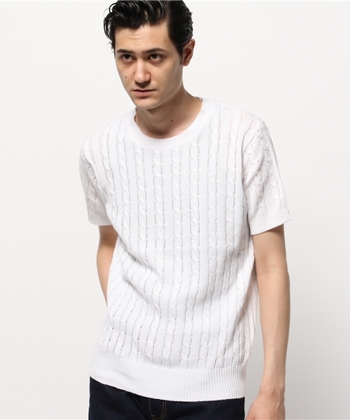 JOURNAL STANDARD relume（ジャーナルスタンダード　レリューム）の「コットン/ラミーリネン ケーブルS/Sニット #（ニット/セーター・メンズ・ホワイト/ホワイト系その他/ネイビー・MEDIUM/SMALL/LARGE）」の11枚目の写真