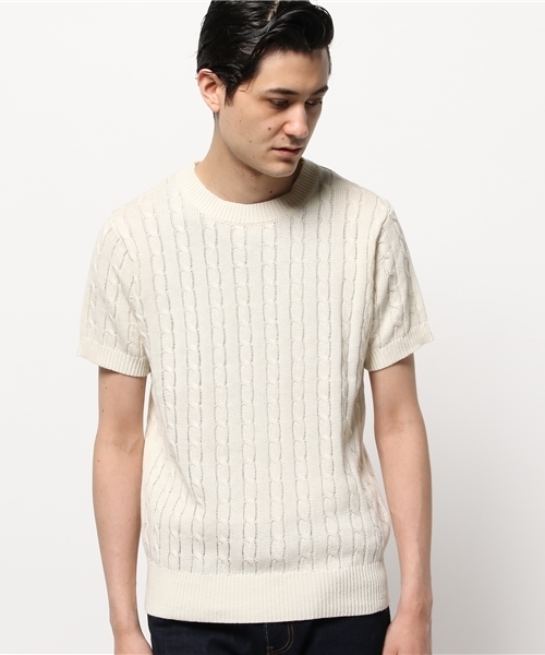 JOURNAL STANDARD relume（ジャーナルスタンダード　レリューム）の「コットン/ラミーリネン ケーブルS/Sニット #（ニット/セーター・メンズ・ホワイト/ホワイト系その他/ネイビー・MEDIUM/SMALL/LARGE）」の12枚目の写真