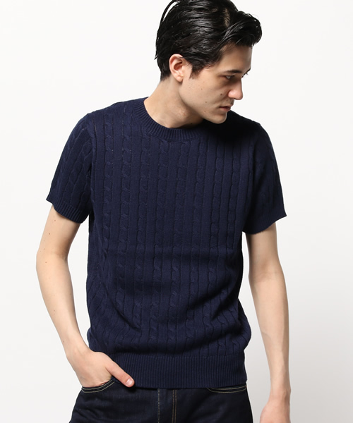 JOURNAL STANDARD relume（ジャーナルスタンダード　レリューム）の「コットン/ラミーリネン ケーブルS/Sニット #（ニット/セーター・メンズ・ホワイト/ホワイト系その他/ネイビー・MEDIUM/SMALL/LARGE）」の13枚目の写真