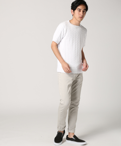 JOURNAL STANDARD relume（ジャーナルスタンダード　レリューム）の「コットン/ラミーリネン ケーブルS/Sニット #（ニット/セーター・メンズ・ホワイト/ホワイト系その他/ネイビー・MEDIUM/SMALL/LARGE）」の15枚目の写真