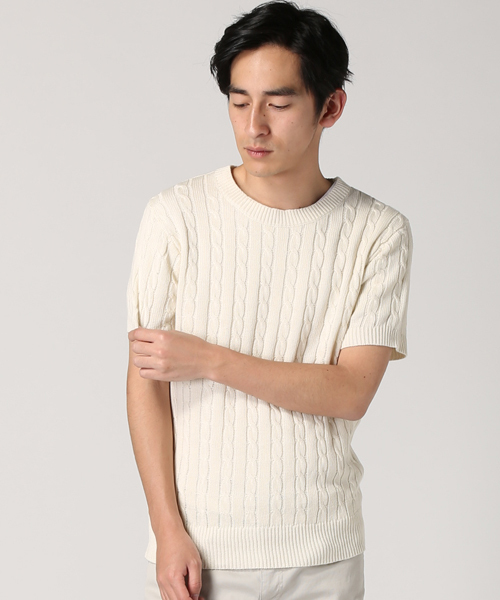 JOURNAL STANDARD relume（ジャーナルスタンダード　レリューム）の「コットン/ラミーリネン ケーブルS/Sニット #（ニット/セーター・メンズ・ホワイト/ホワイト系その他/ネイビー・MEDIUM/SMALL/LARGE）」の16枚目の写真