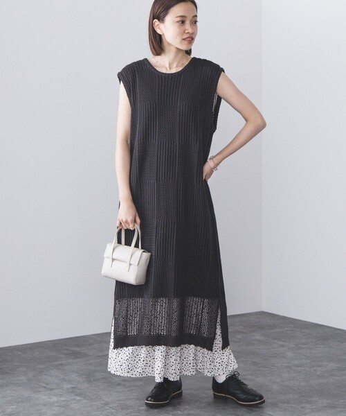 BEAMS HEART（ビームスハート）の「BEAMS HEART / 3WAY ブロックメッシュ ワンピース（ワンピース・レディース・クリアブラック/ダークベージュ/オレンジ・FREE）」の4枚目の写真