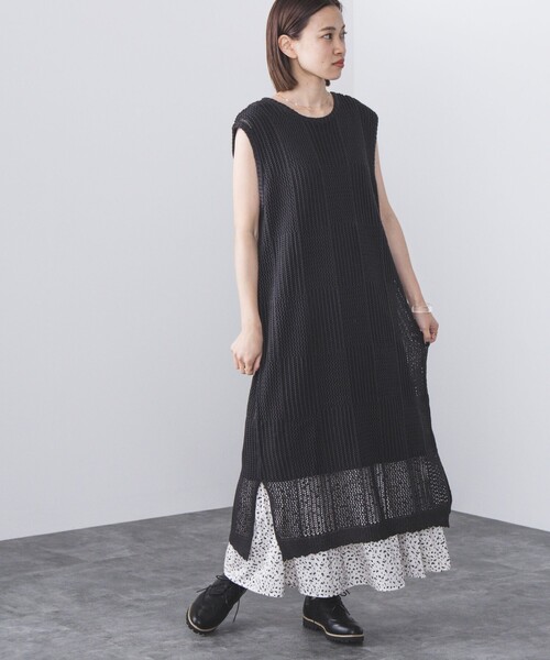 BEAMS HEART（ビームスハート）の「BEAMS HEART / 3WAY ブロックメッシュ ワンピース（ワンピース・レディース・クリアブラック/ダークベージュ/オレンジ・FREE）」の5枚目の写真