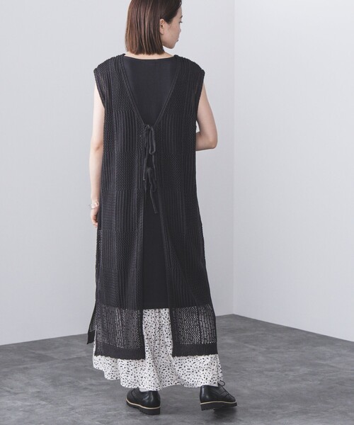 BEAMS HEART（ビームスハート）の「BEAMS HEART / 3WAY ブロックメッシュ ワンピース（ワンピース・レディース・クリアブラック/ダークベージュ/オレンジ・FREE）」の6枚目の写真