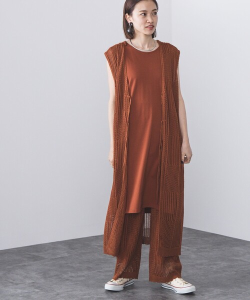 BEAMS HEART（ビームスハート）の「BEAMS HEART / 3WAY ブロックメッシュ ワンピース（ワンピース・レディース・クリアブラック/ダークベージュ/オレンジ・FREE）」の7枚目の写真