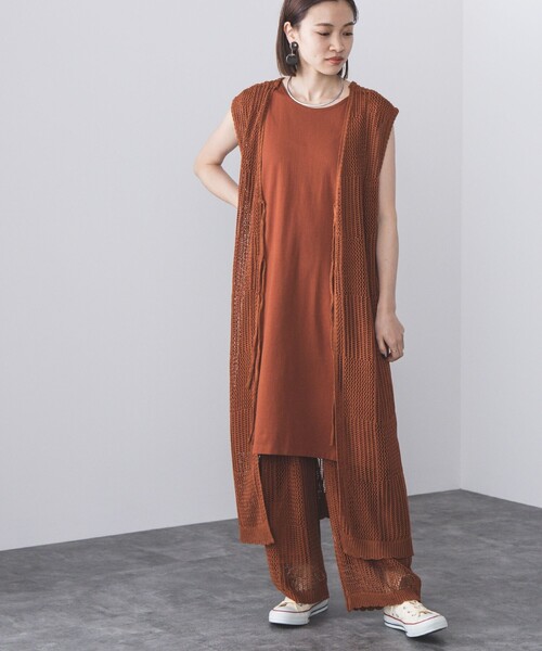 BEAMS HEART（ビームスハート）の「BEAMS HEART / 3WAY ブロックメッシュ ワンピース（ワンピース・レディース・クリアブラック/ダークベージュ/オレンジ・FREE）」の8枚目の写真