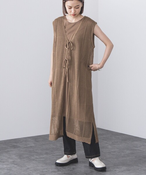 BEAMS HEART（ビームスハート）の「BEAMS HEART / 3WAY ブロックメッシュ ワンピース（ワンピース・レディース・クリアブラック/ダークベージュ/オレンジ・FREE）」の10枚目の写真