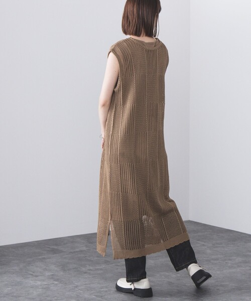 BEAMS HEART（ビームスハート）の「BEAMS HEART / 3WAY ブロックメッシュ ワンピース（ワンピース・レディース・クリアブラック/ダークベージュ/オレンジ・FREE）」の12枚目の写真