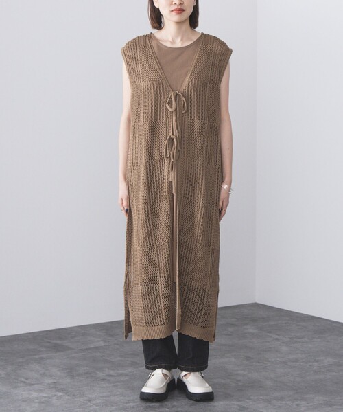 BEAMS HEART（ビームスハート）の「BEAMS HEART / 3WAY ブロックメッシュ ワンピース（ワンピース・レディース・クリアブラック/ダークベージュ/オレンジ・FREE）」の13枚目の写真