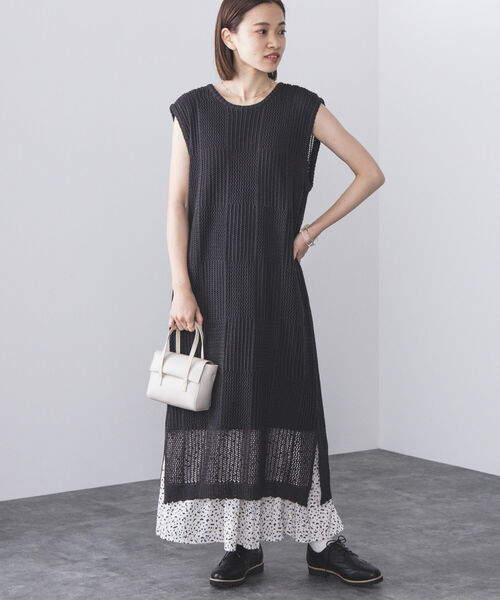 BEAMS HEART（ビームスハート）の「BEAMS HEART / 3WAY ブロックメッシュ ワンピース（ワンピース・レディース・クリアブラック/ダークベージュ/オレンジ・FREE）」の2枚目の写真