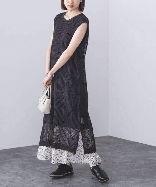 BEAMS HEART（ビームスハート）の「BEAMS HEART / 3WAY ブロックメッシュ ワンピース（ワンピース・レディース・クリアブラック/ダークベージュ/オレンジ・FREE）」の19枚目の写真