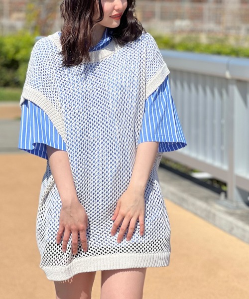 NULL（ヌル）の「【NULL】メッシュ編み ベスト（ベスト・メンズ・グリーン/ブラック/アイボリー/レンガ・FREE）」の2枚目の写真