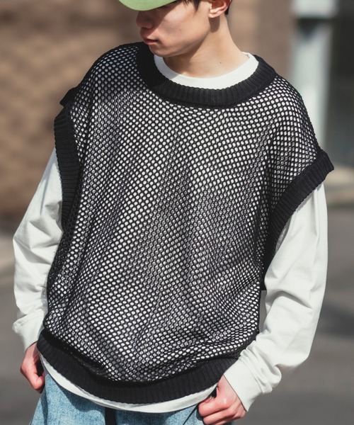 NULL（ヌル）の「【NULL】メッシュ編み ベスト（ベスト・メンズ・グリーン/ブラック/アイボリー/レンガ・FREE）」の22枚目の写真