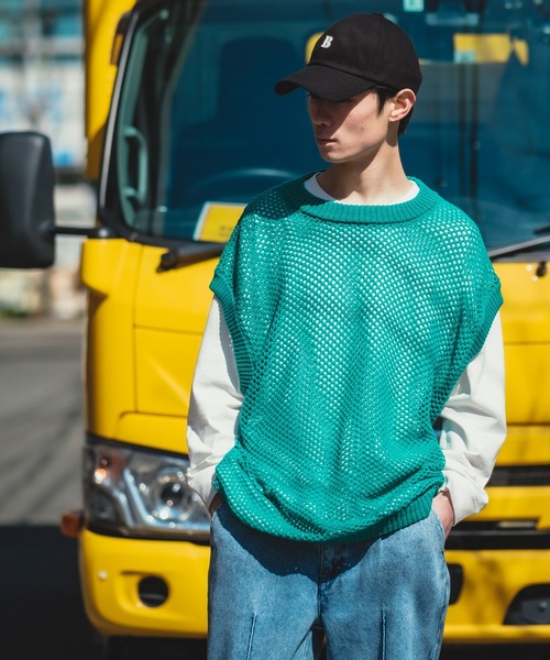 NULL（ヌル）の「【NULL】メッシュ編み ベスト（ベスト・メンズ・グリーン/ブラック/アイボリー/レンガ・FREE）」の11枚目の写真