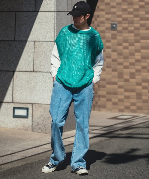 NULL（ヌル）の「【NULL】メッシュ編み ベスト（ベスト・メンズ・グリーン/ブラック/アイボリー/レンガ・FREE）」の9枚目の写真