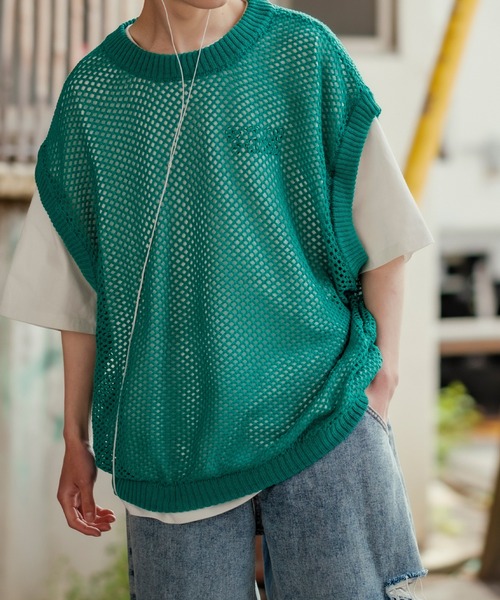 NULL（ヌル）の「【NULL】メッシュ編み ベスト（ベスト・メンズ・グリーン/ブラック/アイボリー/レンガ・FREE）」の13枚目の写真